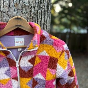 Cat & Jack Pink and Yellow Geometric Transistional Fleece Jacket